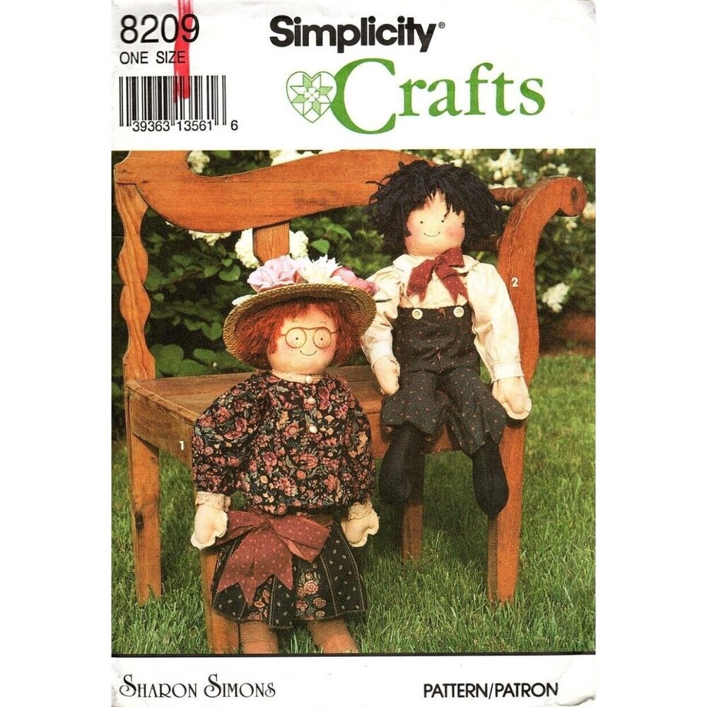 Simplicity Crafts 8209 Decorative Doll and Clothing Uncut Sewing Pattern 1992